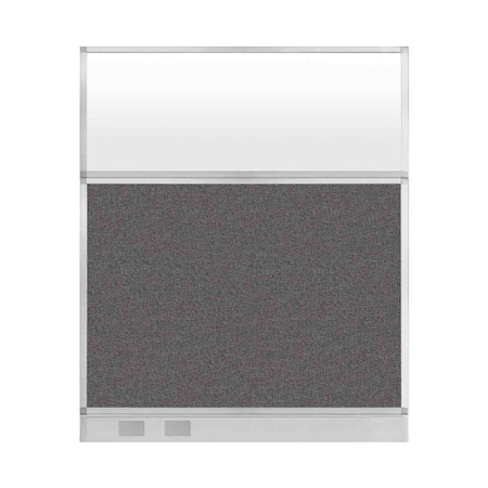 Versare Hush Panel Cubicle Partition 5' x 6' Charcoal Gray Fabric Frosted Window w/ Cable Channel 1856407-3